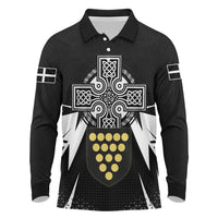Cornwall Celtic Cross Long Sleeve Polo Shirt Coat Of Arms With Celtic Pattern - Wonder Print Shop