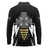Cornwall Celtic Cross Long Sleeve Polo Shirt Coat Of Arms With Celtic Pattern - Wonder Print Shop