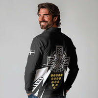 Cornwall Celtic Cross Long Sleeve Polo Shirt Coat Of Arms With Celtic Pattern - Wonder Print Shop