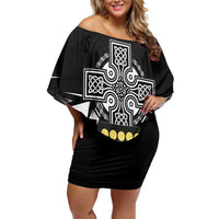 Cornwall Celtic Cross Off Shoulder Short Dress Coat Of Arms With Celtic Pattern - Wonder Print Shop