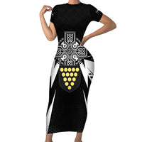 Cornwall Celtic Cross Short Sleeve Bodycon Dress Coat Of Arms With Celtic Pattern - Wonder Print Shop