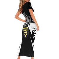 Cornwall Celtic Cross Short Sleeve Bodycon Dress Coat Of Arms With Celtic Pattern - Wonder Print Shop