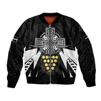 Cornwall Celtic Cross Sleeve Zip Bomber Jacket Coat Of Arms With Celtic Pattern - Wonder Print Shop