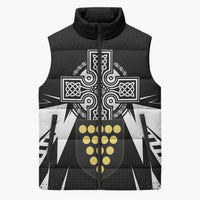 Cornwall Celtic Cross Sleeveless Puffer Jacket Coat Of Arms With Celtic Pattern - Wonder Print Shop