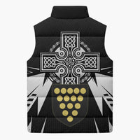 Cornwall Celtic Cross Sleeveless Puffer Jacket Coat Of Arms With Celtic Pattern - Wonder Print Shop
