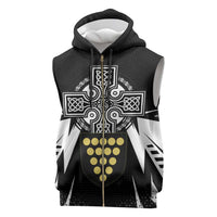 Cornwall Celtic Cross Sleeveless Zip Hoodie Coat Of Arms With Celtic Pattern - Wonder Print Shop