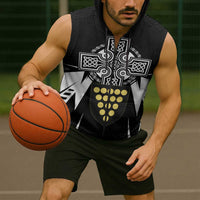 Cornwall Celtic Cross Sleeveless Zip Hoodie Coat Of Arms With Celtic Pattern - Wonder Print Shop