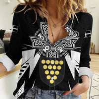 Cornwall Celtic Cross Women Casual Shirt Coat Of Arms With Celtic Pattern - Wonder Print Shop
