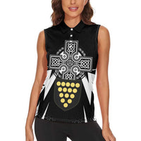Cornwall Celtic Cross Women Sleeveless Polo Shirt Coat Of Arms With Celtic Pattern - Wonder Print Shop