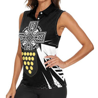 Cornwall Celtic Cross Women Sleeveless Polo Shirt Coat Of Arms With Celtic Pattern - Wonder Print Shop