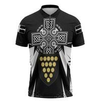 Cornwall Celtic Cross Zipper Polo Shirt Coat Of Arms With Celtic Pattern - Wonder Print Shop