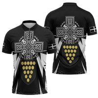 Cornwall Celtic Cross Zipper Polo Shirt Coat Of Arms With Celtic Pattern - Wonder Print Shop