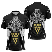 Cornwall Celtic Cross Zipper Polo Shirt Coat Of Arms With Celtic Pattern - Wonder Print Shop