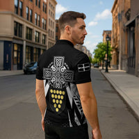Cornwall Celtic Cross Zipper Polo Shirt Coat Of Arms With Celtic Pattern - Wonder Print Shop