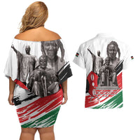 Kenya Mashujaa Day Couples Matching Off Shoulder Short Dress and Hawaiian Shirt Kenyan Heroes - Wonder Print Shop