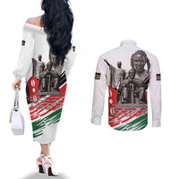 Kenya Mashujaa Day Couples Matching Off The Shoulder Long Sleeve Dress and Long Sleeve Button Shirt Kenyan Heroes - Wonder Print Shop