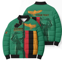 Personalized Zambia Independence Day Bomber Puffer Jacket Lusaka Freedom Statue - Wonder Print Shop