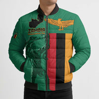 Personalized Zambia Independence Day Bomber Puffer Jacket Lusaka Freedom Statue - Wonder Print Shop