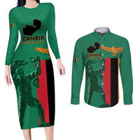 Personalized Zambia Independence Day Couples Matching Long Sleeve Bodycon Dress and Long Sleeve Button Shirt Lusaka Freedom Statue - Wonder Print Shop