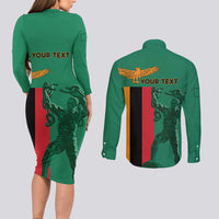 Personalized Zambia Independence Day Couples Matching Long Sleeve Bodycon Dress and Long Sleeve Button Shirt Lusaka Freedom Statue - Wonder Print Shop
