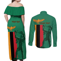 Personalized Zambia Independence Day Couples Matching Off Shoulder Maxi Dress and Long Sleeve Button Shirt Lusaka Freedom Statue - Wonder Print Shop