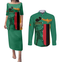 Personalized Zambia Independence Day Couples Matching Puletasi and Long Sleeve Button Shirt Lusaka Freedom Statue - Wonder Print Shop