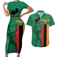 Personalized Zambia Independence Day Couples Matching Short Sleeve Bodycon Dress and Hawaiian Shirt Lusaka Freedom Statue - Wonder Print Shop