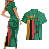 Personalized Zambia Independence Day Couples Matching Short Sleeve Bodycon Dress and Hawaiian Shirt Lusaka Freedom Statue - Wonder Print Shop
