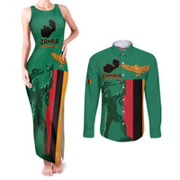 Personalized Zambia Independence Day Couples Matching Tank Maxi Dress and Long Sleeve Button Shirt Lusaka Freedom Statue - Wonder Print Shop