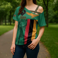 Personalized Zambia Independence Day Cross Shoulder Shirt Lusaka Freedom Statue - Wonder Print Shop