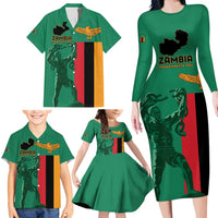 Personalized Zambia Independence Day Family Matching Long Sleeve Bodycon Dress and Hawaiian Shirt Lusaka Freedom Statue - Wonder Print Shop