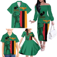Personalized Zambia Independence Day Family Matching Off The Shoulder Long Sleeve Dress and Hawaiian Shirt Lusaka Freedom Statue - Wonder Print Shop