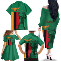 Personalized Zambia Independence Day Family Matching Off The Shoulder Long Sleeve Dress and Hawaiian Shirt Lusaka Freedom Statue - Wonder Print Shop