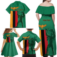 Personalized Zambia Independence Day Family Matching Off Shoulder Maxi Dress and Hawaiian Shirt Lusaka Freedom Statue - Wonder Print Shop