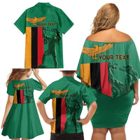 Personalized Zambia Independence Day Family Matching Off Shoulder Short Dress and Hawaiian Shirt Lusaka Freedom Statue - Wonder Print Shop