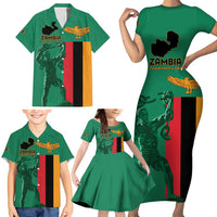 Personalized Zambia Independence Day Family Matching Short Sleeve Bodycon Dress and Hawaiian Shirt Lusaka Freedom Statue - Wonder Print Shop