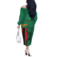 Personalized Zambia Independence Day Off The Shoulder Long Sleeve Dress Lusaka Freedom Statue - Wonder Print Shop