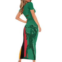 Personalized Zambia Independence Day Short Sleeve Bodycon Dress Lusaka Freedom Statue - Wonder Print Shop
