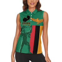 Personalized Zambia Independence Day Women Sleeveless Polo Shirt Lusaka Freedom Statue - Wonder Print Shop