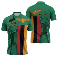 Personalized Zambia Independence Day Zipper Polo Shirt Lusaka Freedom Statue - Wonder Print Shop