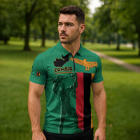 Personalized Zambia Independence Day Zipper Polo Shirt Lusaka Freedom Statue - Wonder Print Shop