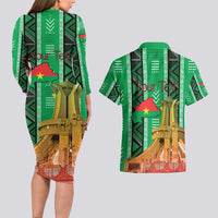 Personalized Burkina Faso Martyrs Day Couples Matching Long Sleeve Bodycon Dress and Hawaiian Shirt Monument des Heros Nationaux - Wonder Print Shop
