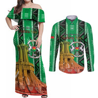 Personalized Burkina Faso Martyrs Day Couples Matching Off Shoulder Maxi Dress and Long Sleeve Button Shirt Monument des Heros Nationaux - Wonder Print Shop