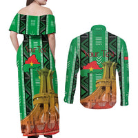 Personalized Burkina Faso Martyrs Day Couples Matching Off Shoulder Maxi Dress and Long Sleeve Button Shirt Monument des Heros Nationaux - Wonder Print Shop