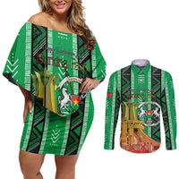 Personalized Burkina Faso Martyrs Day Couples Matching Off Shoulder Short Dress and Long Sleeve Button Shirt Monument des Heros Nationaux - Wonder Print Shop