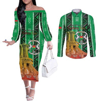 Personalized Burkina Faso Martyrs Day Couples Matching Off The Shoulder Long Sleeve Dress and Long Sleeve Button Shirt Monument des Heros Nationaux - Wonder Print Shop