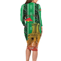 Personalized Burkina Faso Martyrs Day Long Sleeve Bodycon Dress Monument des Heros Nationaux - Wonder Print Shop