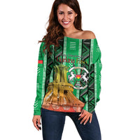 Personalized Burkina Faso Martyrs Day Off Shoulder Sweater Monument des Heros Nationaux - Wonder Print Shop