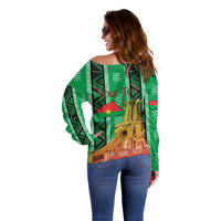 Personalized Burkina Faso Martyrs Day Off Shoulder Sweater Monument des Heros Nationaux - Wonder Print Shop