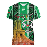 Personalized Burkina Faso Martyrs Day Women V-Neck T-Shirt Monument des Heros Nationaux - Wonder Print Shop